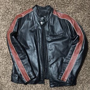 Wilsons Leather Black Jacket with Brown Stripes